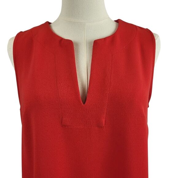 GAP Size 6 Vibrant Red Shift Dress Sleeveless Split Neck Red Zippered Pockets - Picture 7 of 11